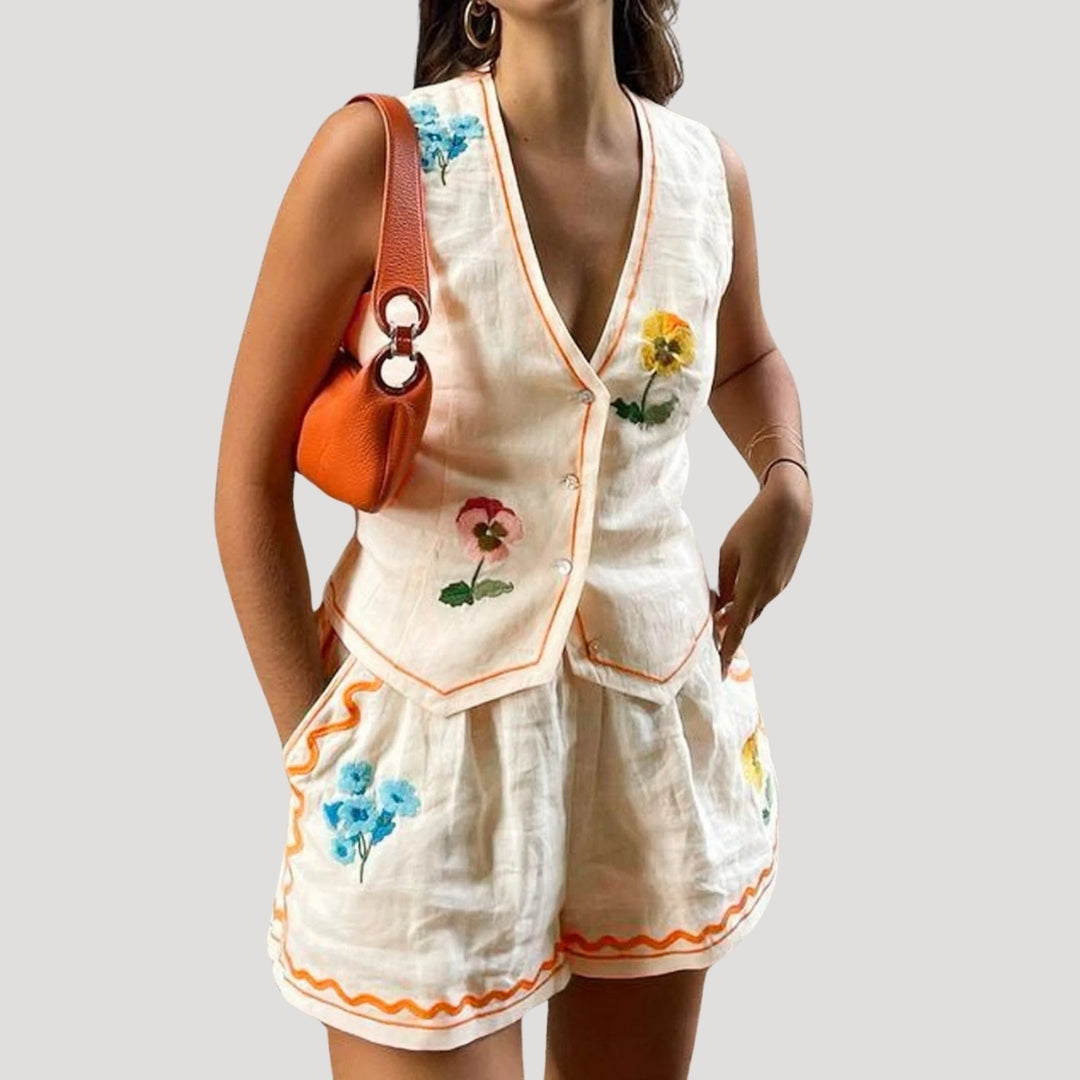 Women's beach embroidered two piece summer co ord set