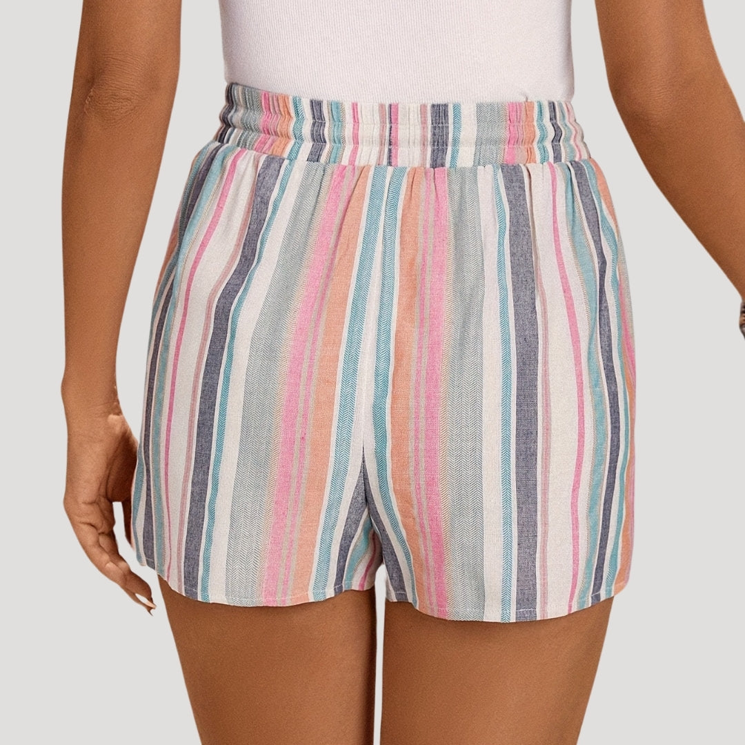 Striped linen drawstring shorts with pockets