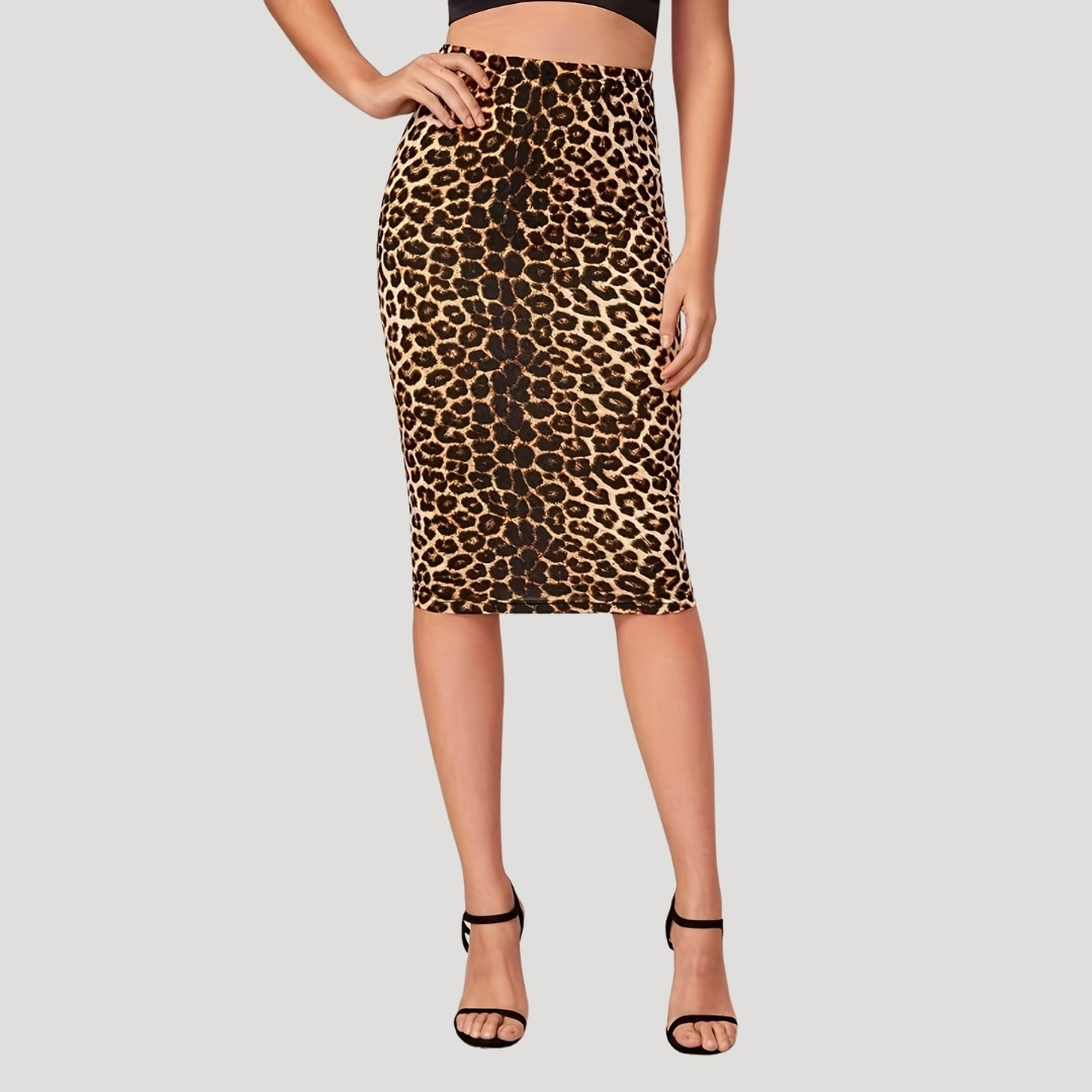 High-waist leopard print midi skirt