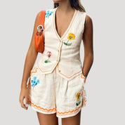 Women's beach embroidered two piece summer co ord set
