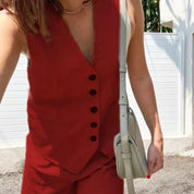 Women's linen co ord set – tailored shorts & sleeveless waistcoat