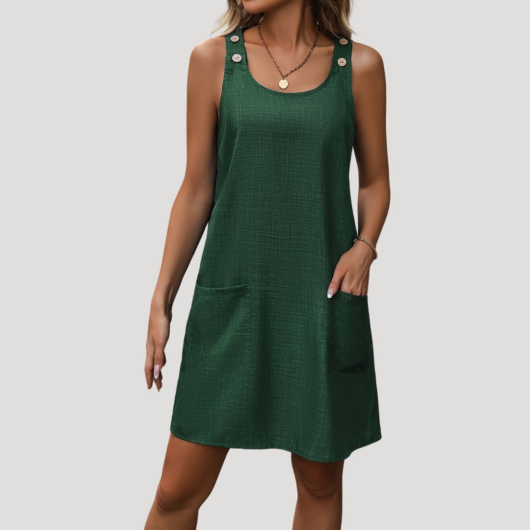 Women's sleeveless casual button-strap mini dress
