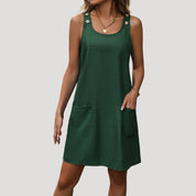 Women's sleeveless casual button-strap mini dress