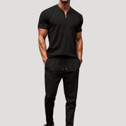 Men’s 2 piece zip polo loungewear set – summer short sleeve