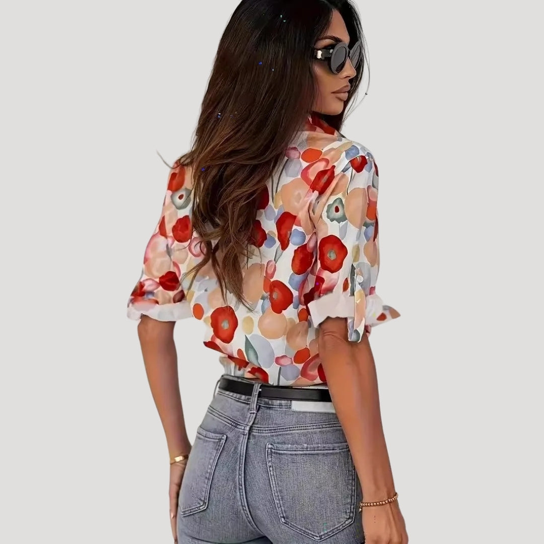 Women's floral blouse button down summer top shirt