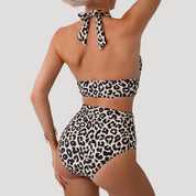 Leopard print high-waisted halter bikini