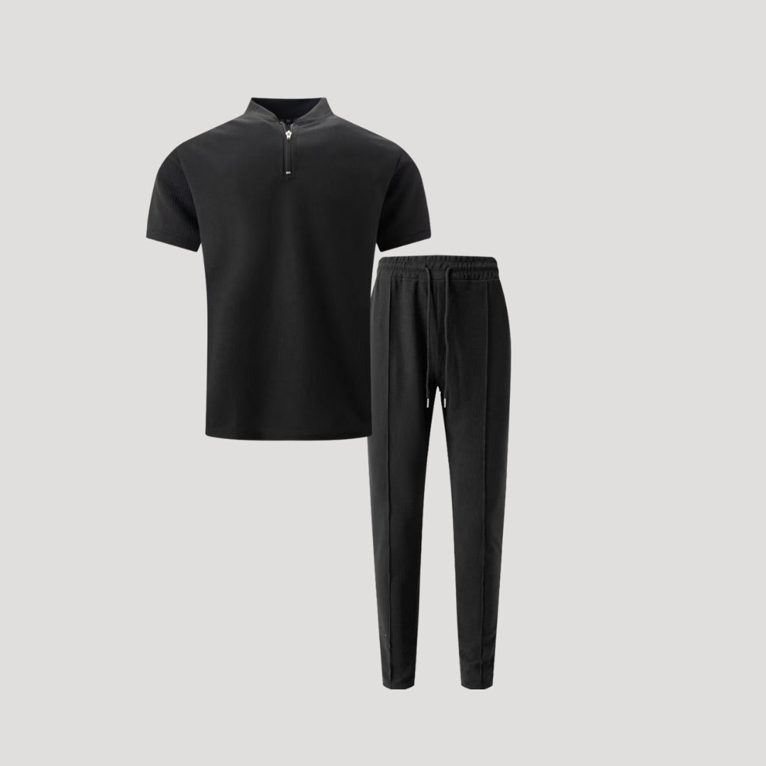 Men’s 2 piece zip polo loungewear set – summer short sleeve