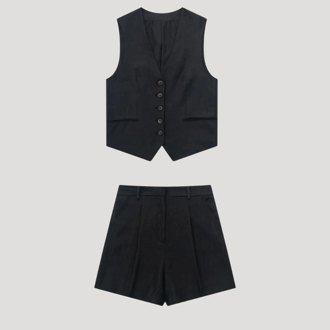 Women's linen co ord set – tailored shorts & sleeveless waistcoat