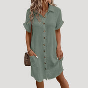 Button-down short-sleeve shirt dress