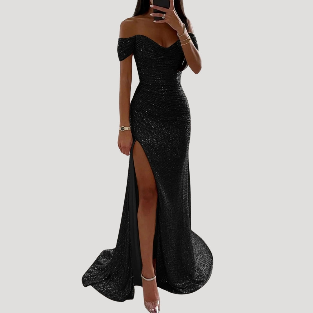 Women's off shoulder sequin maxi wedding guest dress