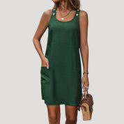 Women's sleeveless casual button-strap mini dress