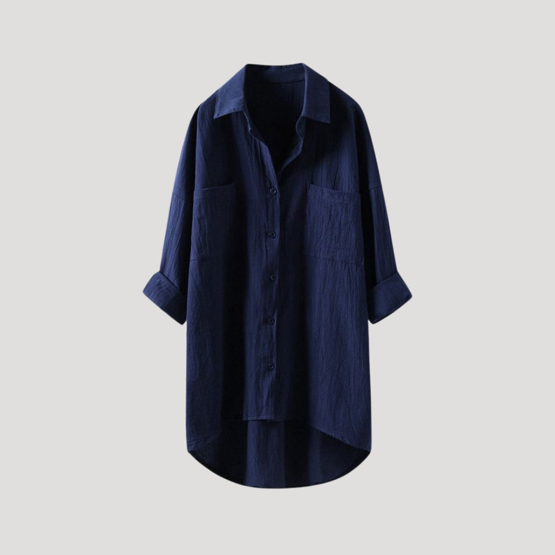 Women’s oversized longline button shirt collared blouse