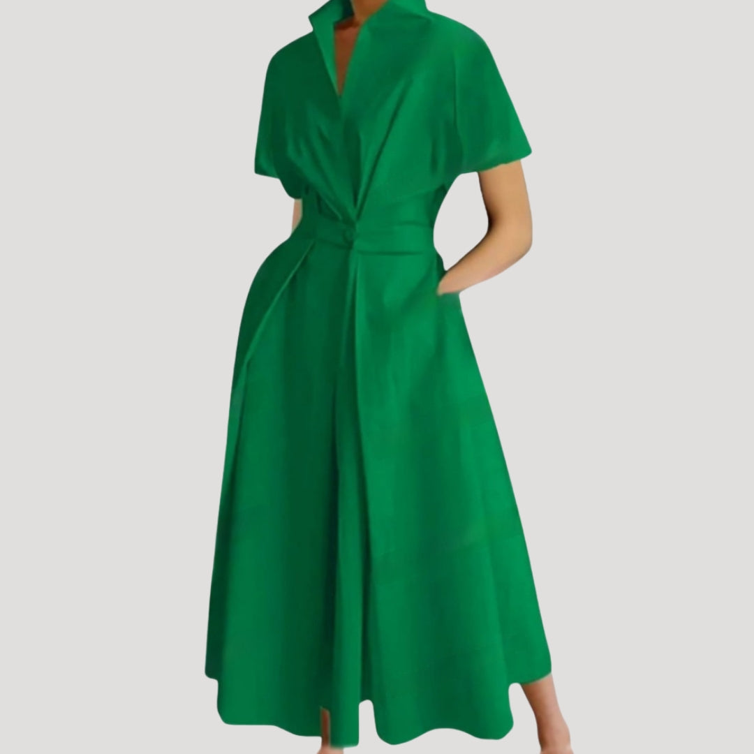 Women’s short sleeve collared shirt midi dress