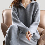 Women's polo neck jumper and wide leg trousers set