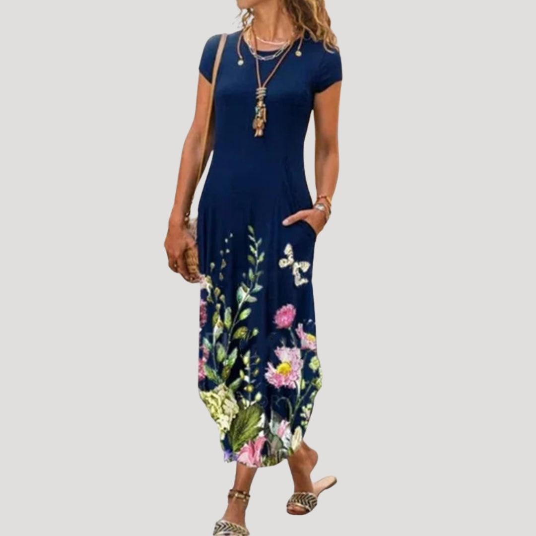 Women’s floral short sleeve tailored midi dress