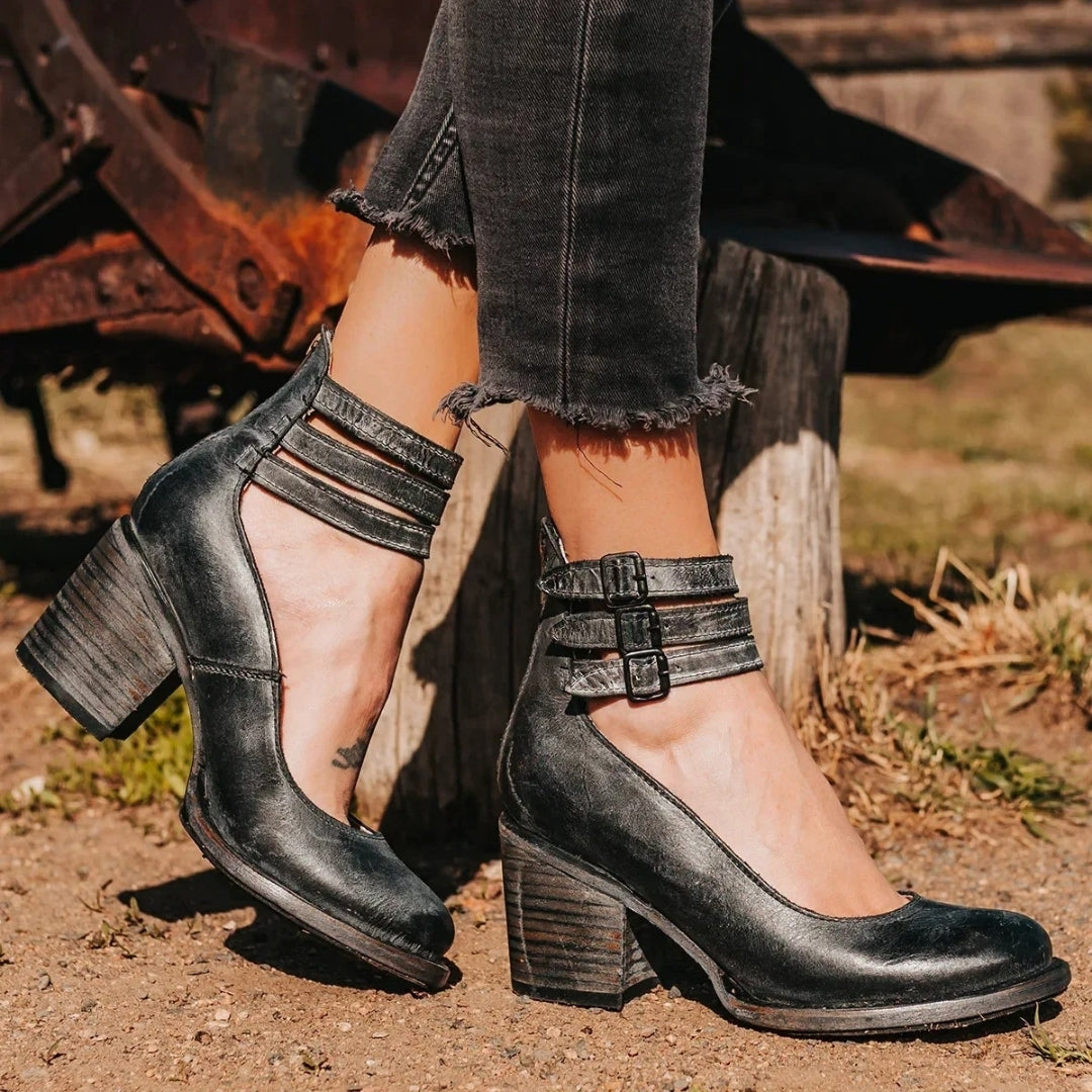 Women’s mid block heel closed toe shoes