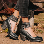Women’s mid block heel closed toe shoes
