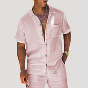 Men’s short sleeve linen casual button shirt