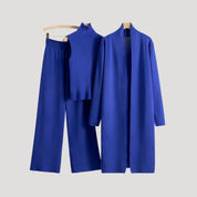 Women’s knitted co ord longline cardigan turtleneck jumper trousers