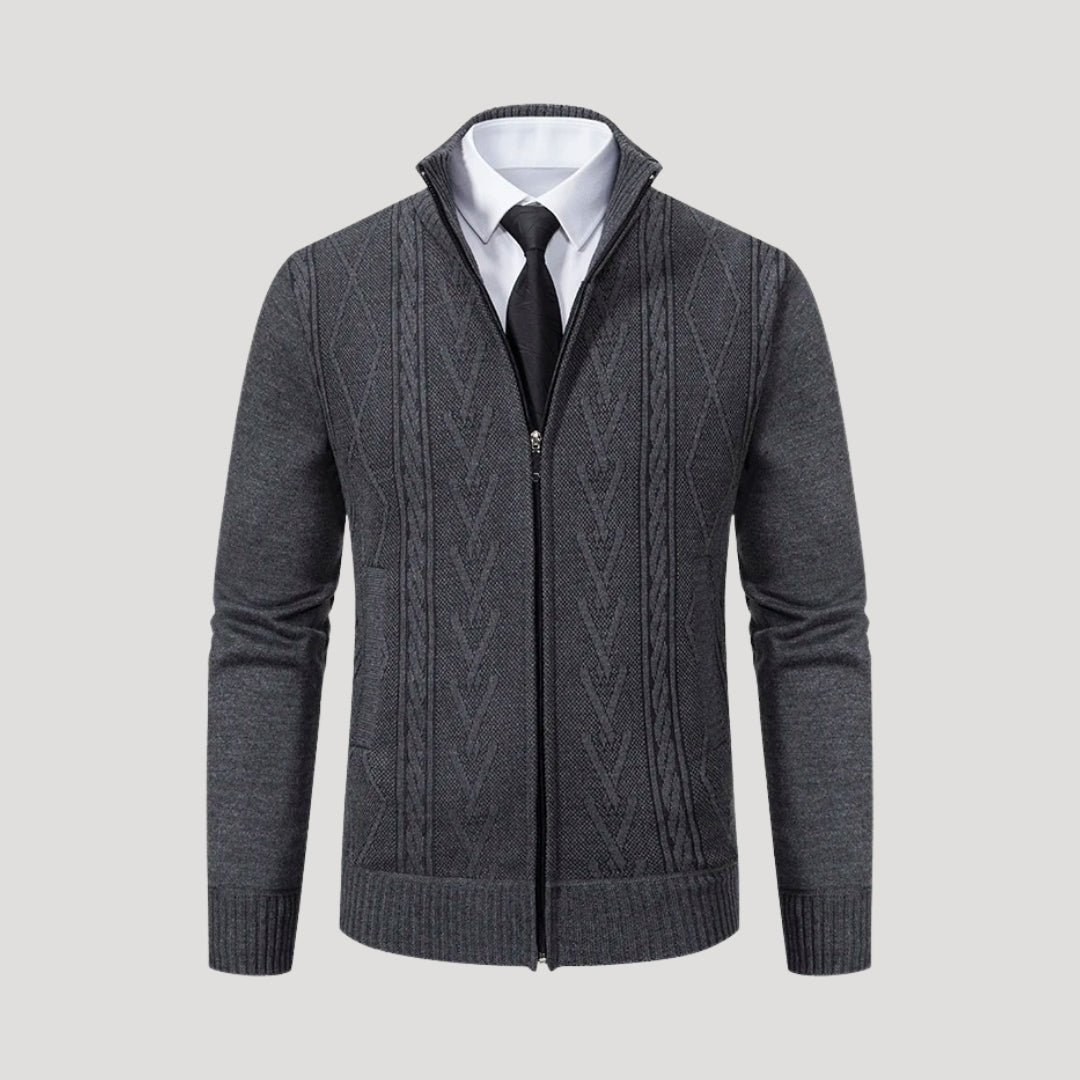 Men's zip-up knit cardigan