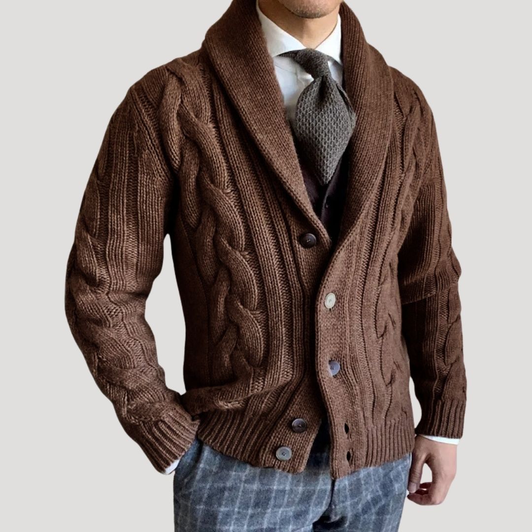 Men’s shawl collar wool knit cardigan sweater