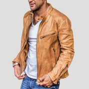 Men’s leather winter biker jacket