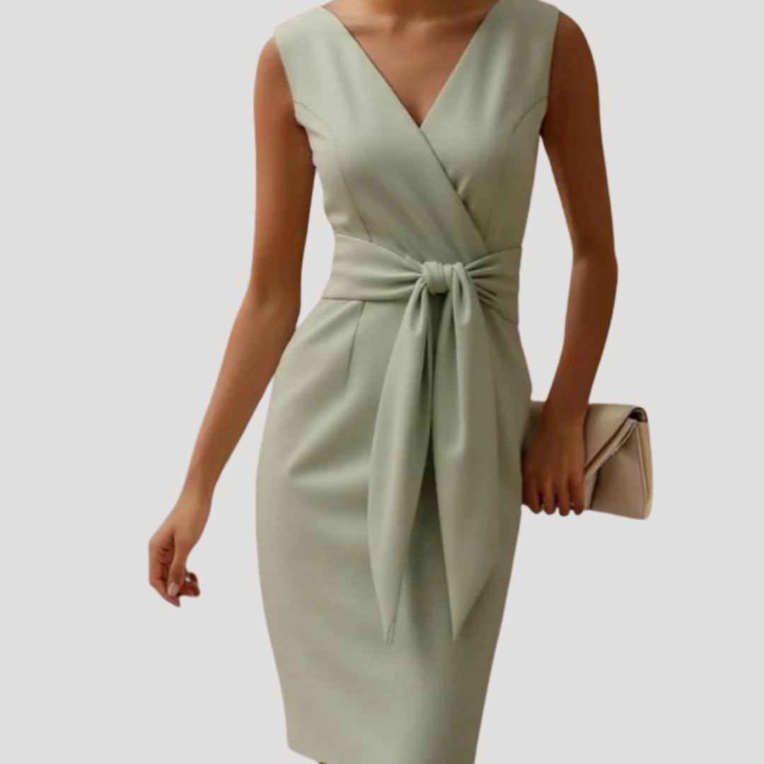 Women’s sleeveless wrap midi dress with bow
