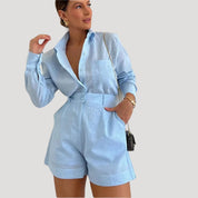 Linen relaxed-fit shirt and shorts set