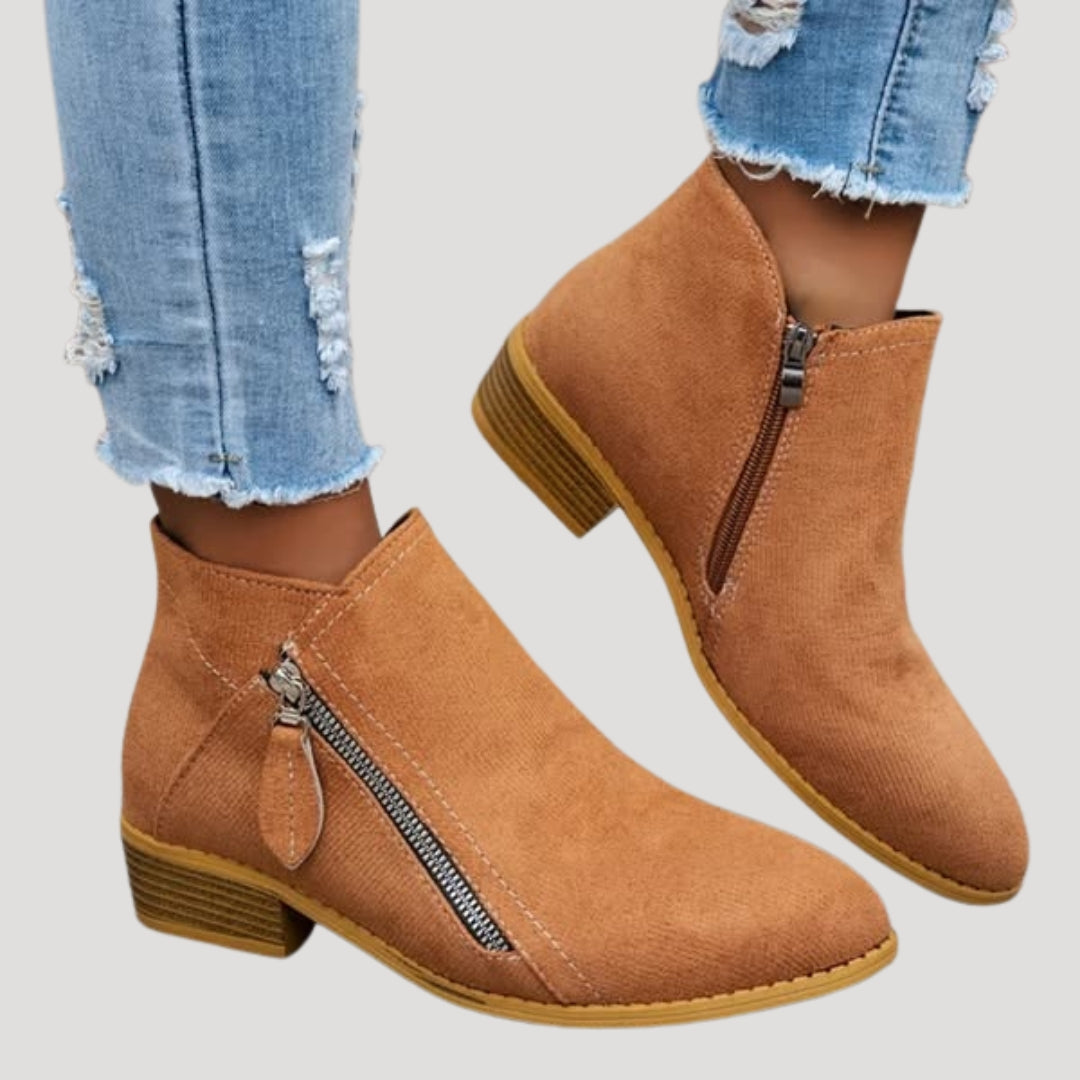 Women’s block heel zip low ankle boots