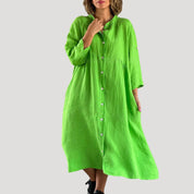 Women’s linen long sleeve button midi shirt dress