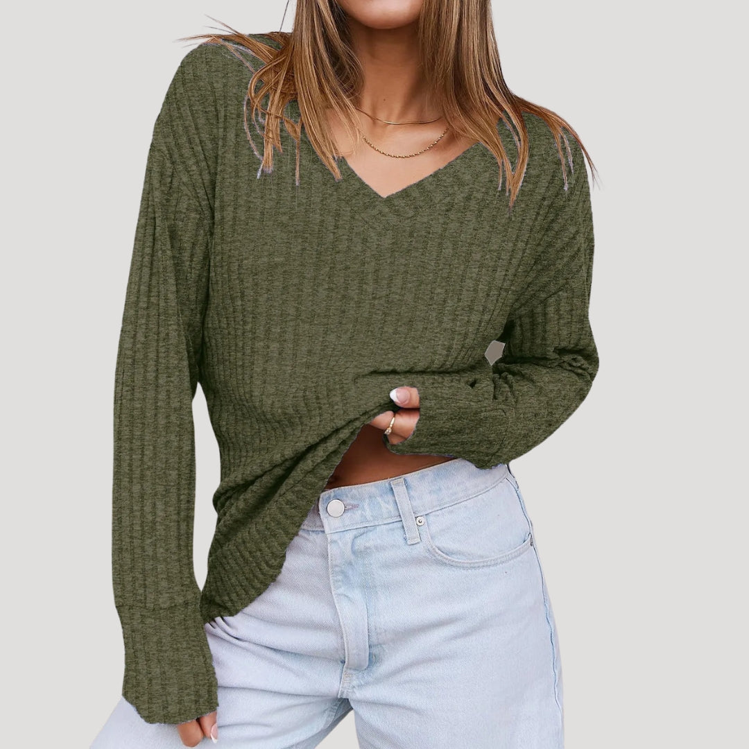 Women’s v-neck ribbed knit sweater