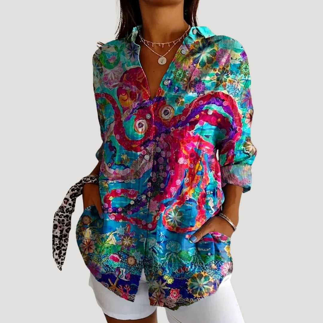 Women’s summer linen shirt long sleeve blouse