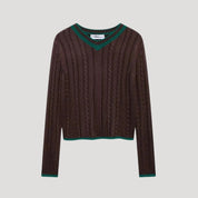 Women cable-knit v-neck sweater