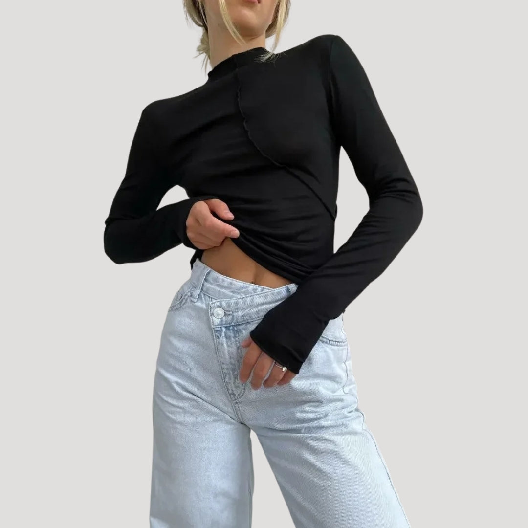 Asymmetric stitch long sleeve top