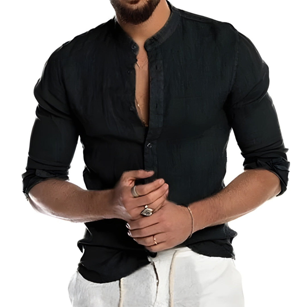 Men’s long sleeve grandad collar casual shirt