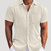 Men’s ribbed short sleeve button up casual shirt