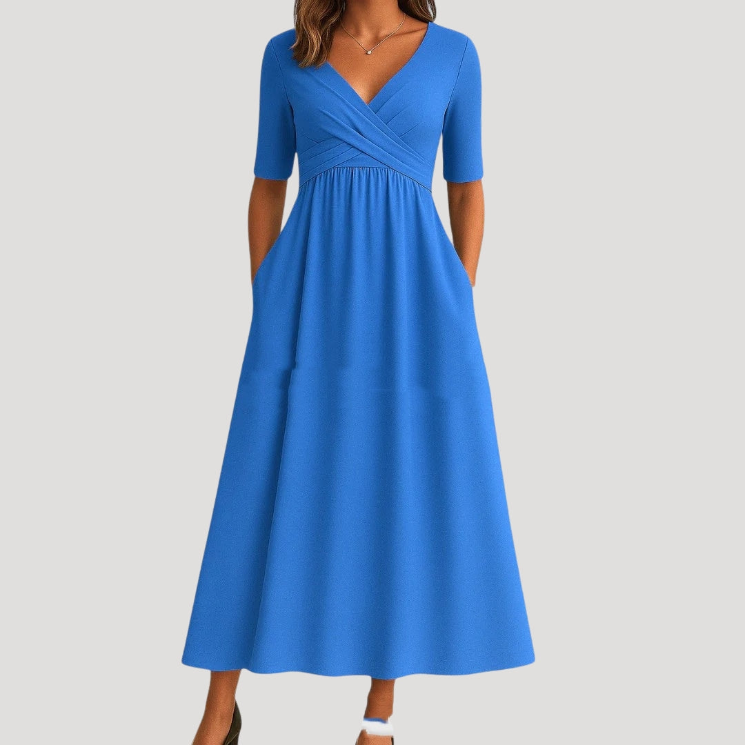 Women’s wrap v neck short sleeve midi dress