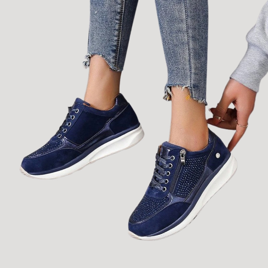 Women’s platform wedge trainers zip up sparkly casual shoes