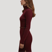 Women's long sleeve burgundy midi dress