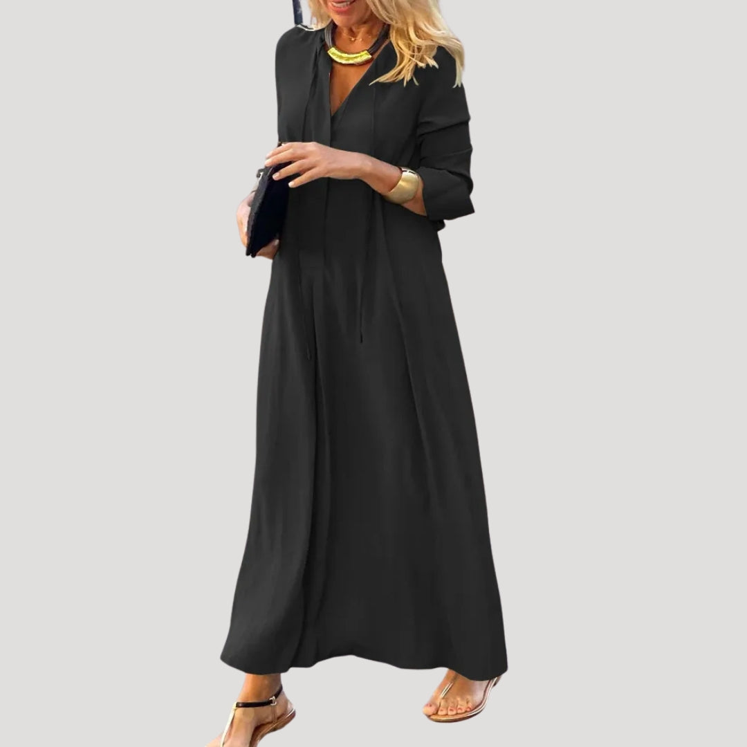 Women's summer dresses long sleeve v neck maxi Noir & Pearl Women's summer dresses long sleeve v neck maxi Noir & Pearl