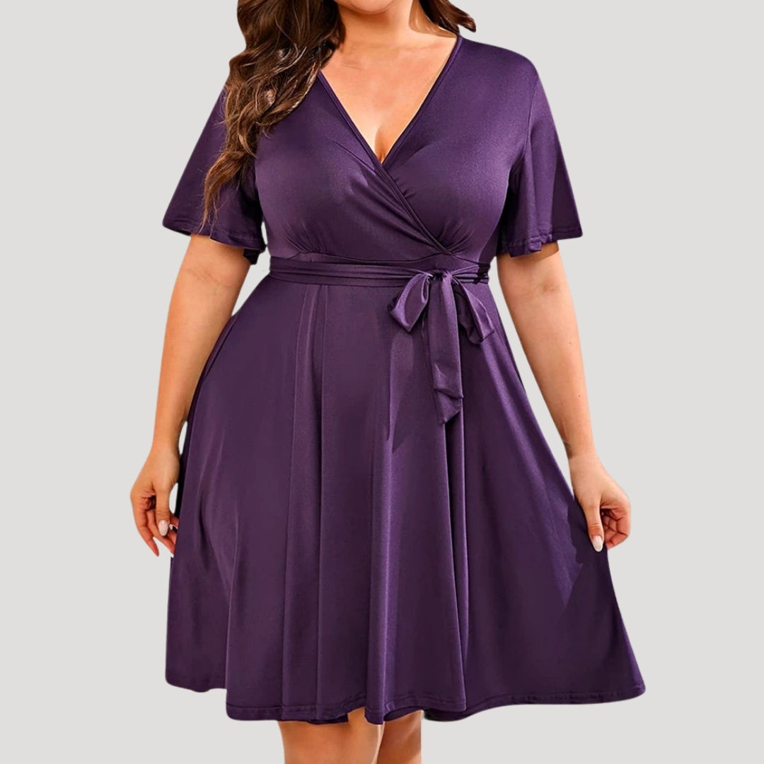 Women’s plus size wrap midi wedding guest dress