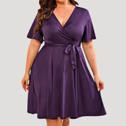 Women’s plus size wrap midi wedding guest dress