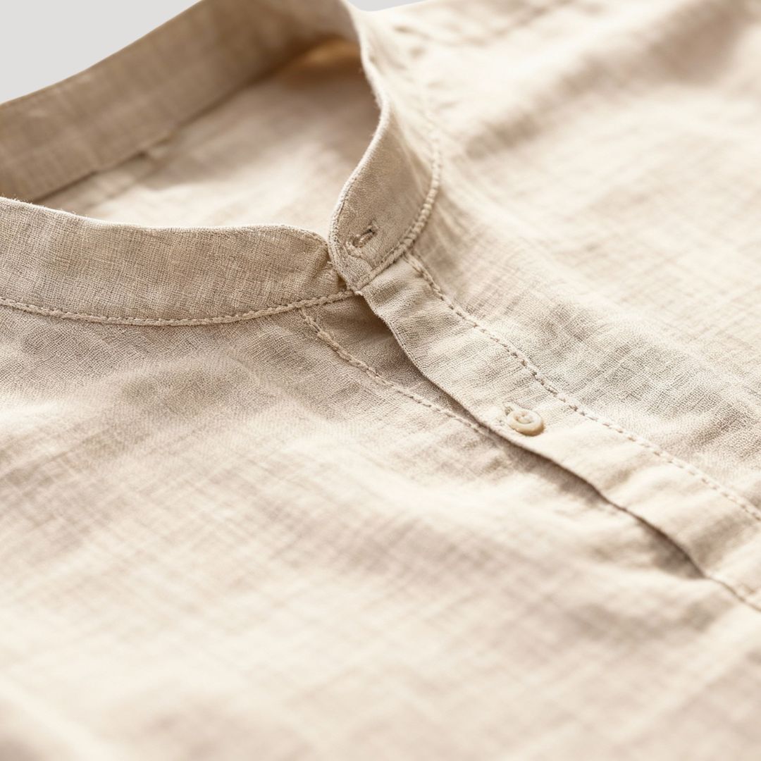 Men's spring long sleeve linen polo shirt