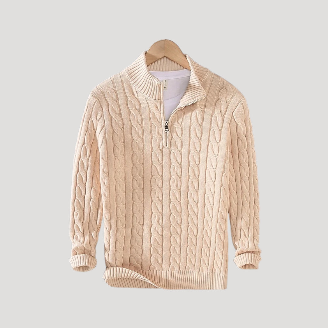 Men cable knit half-zip sweater