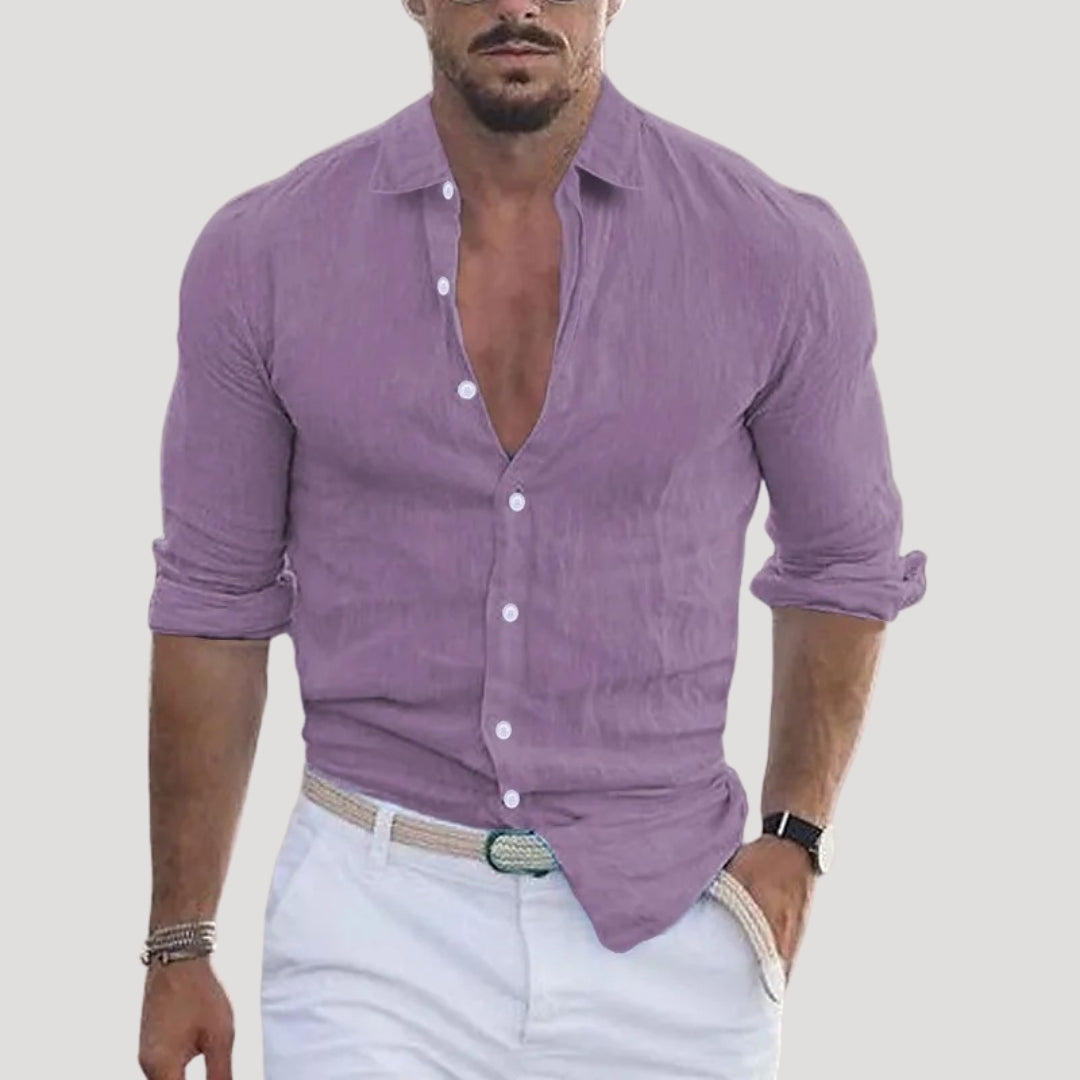 Men’s long sleeve linen button casual shirt