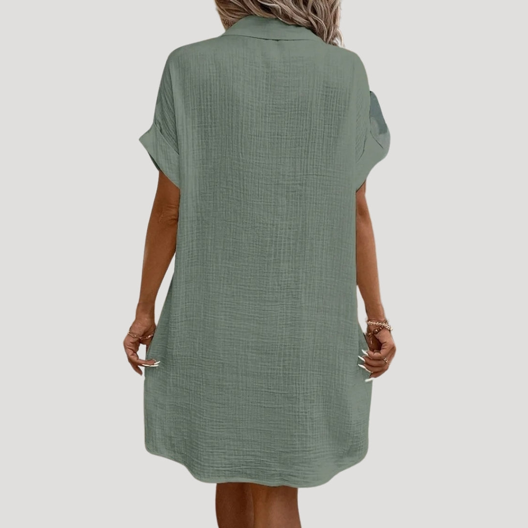 Button-down short-sleeve shirt dress