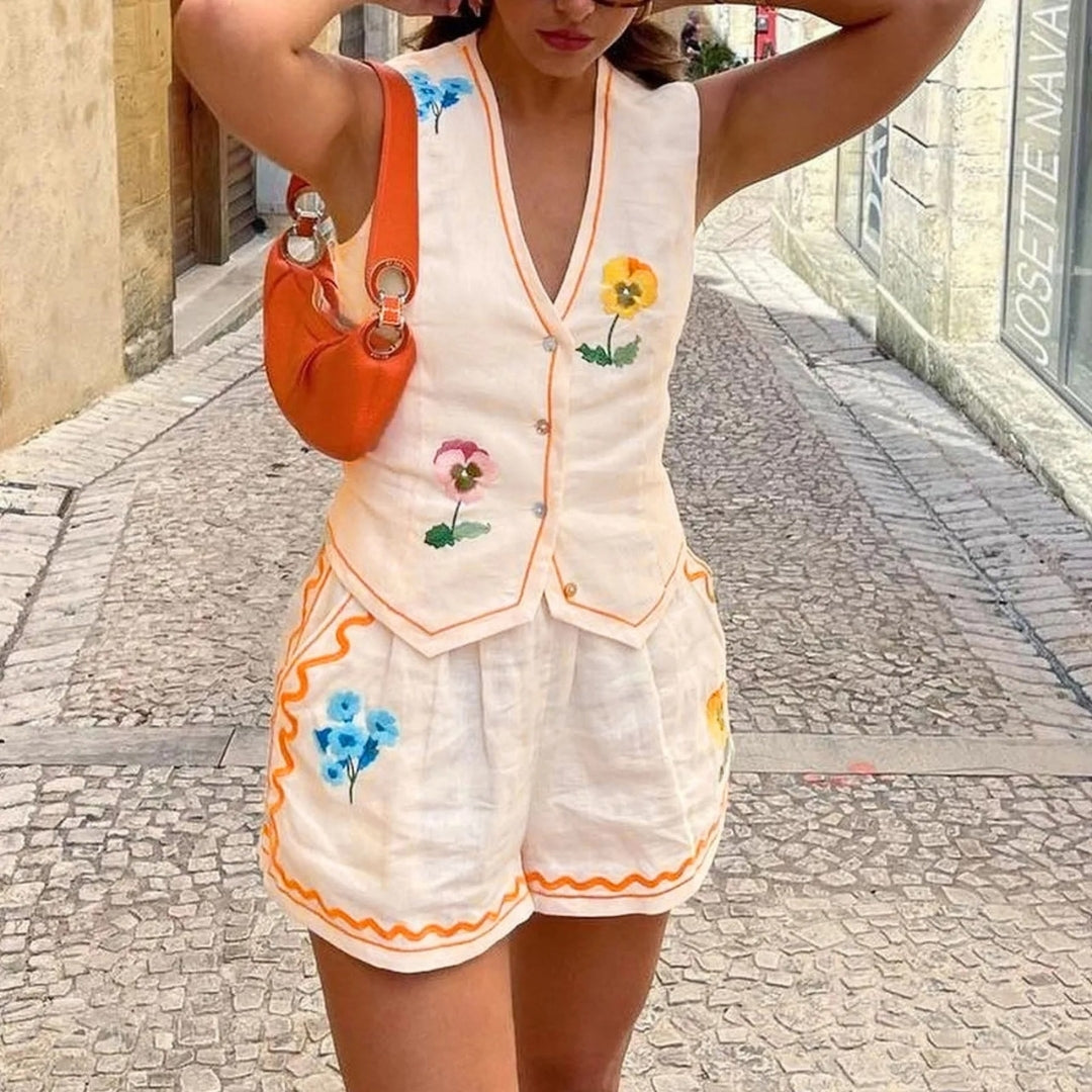 Women's beach embroidered two piece summer co ord set