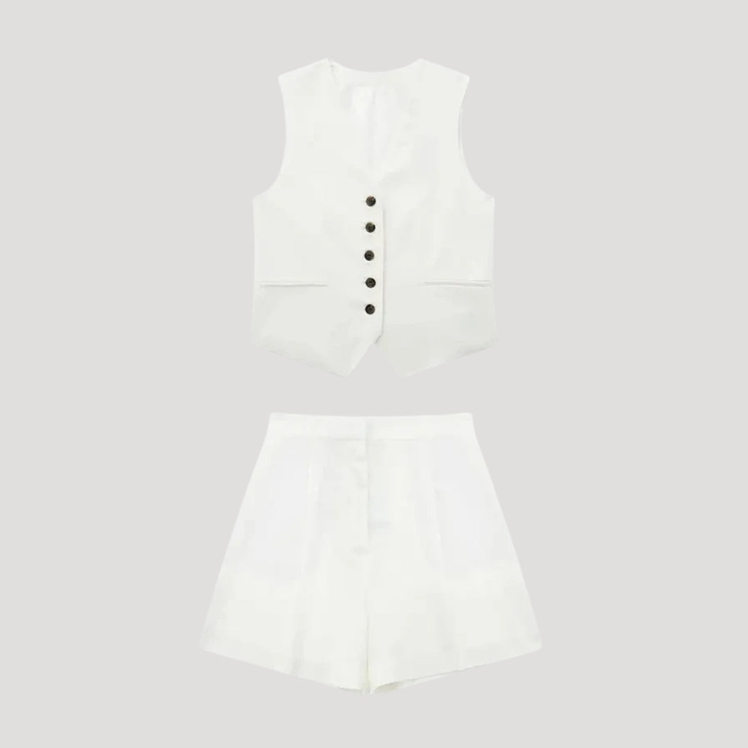Women's linen co ord set – tailored shorts & sleeveless waistcoat