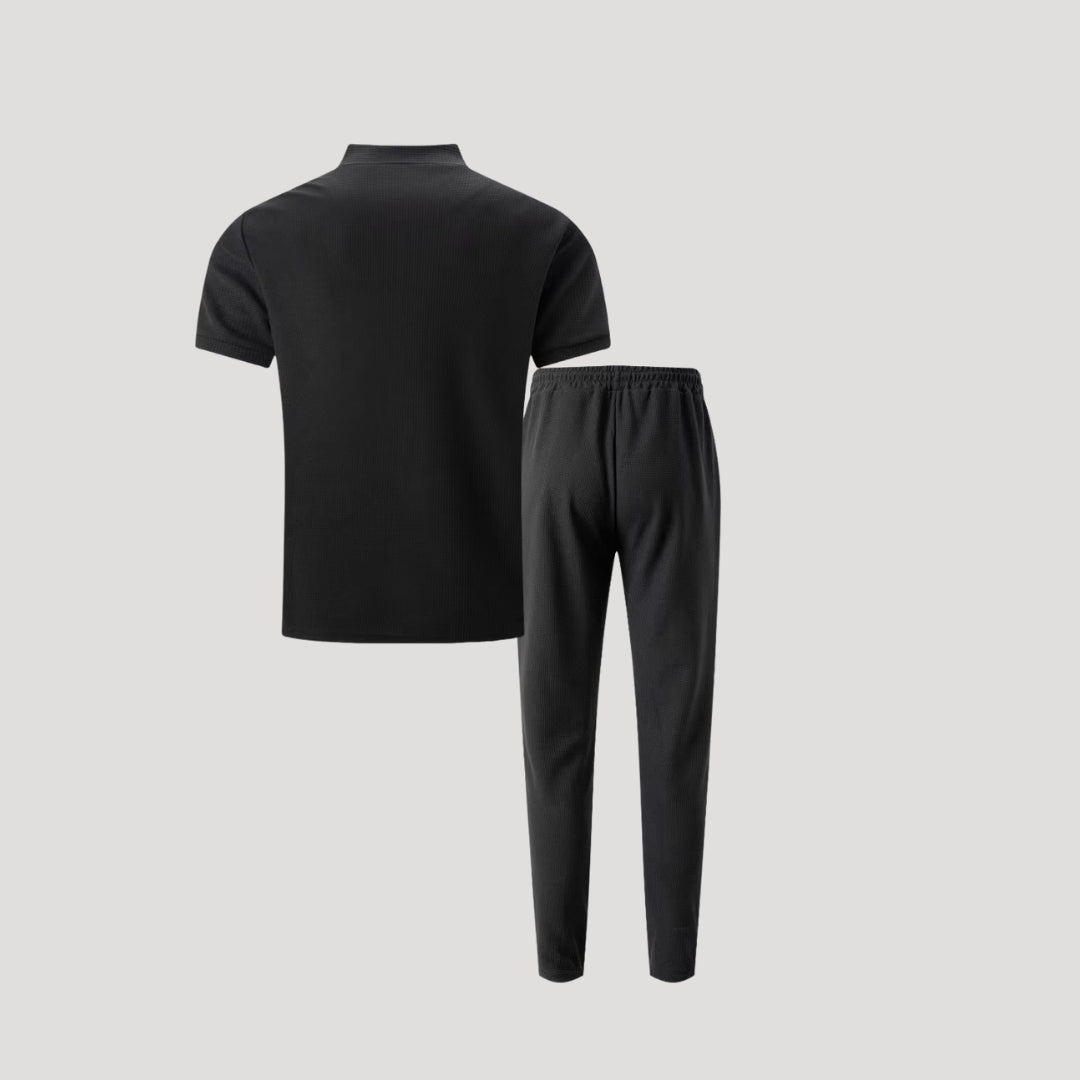 Men’s 2 piece zip polo loungewear set – summer short sleeve