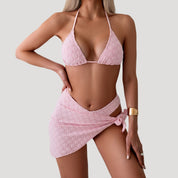 Textured three-piece bikini set